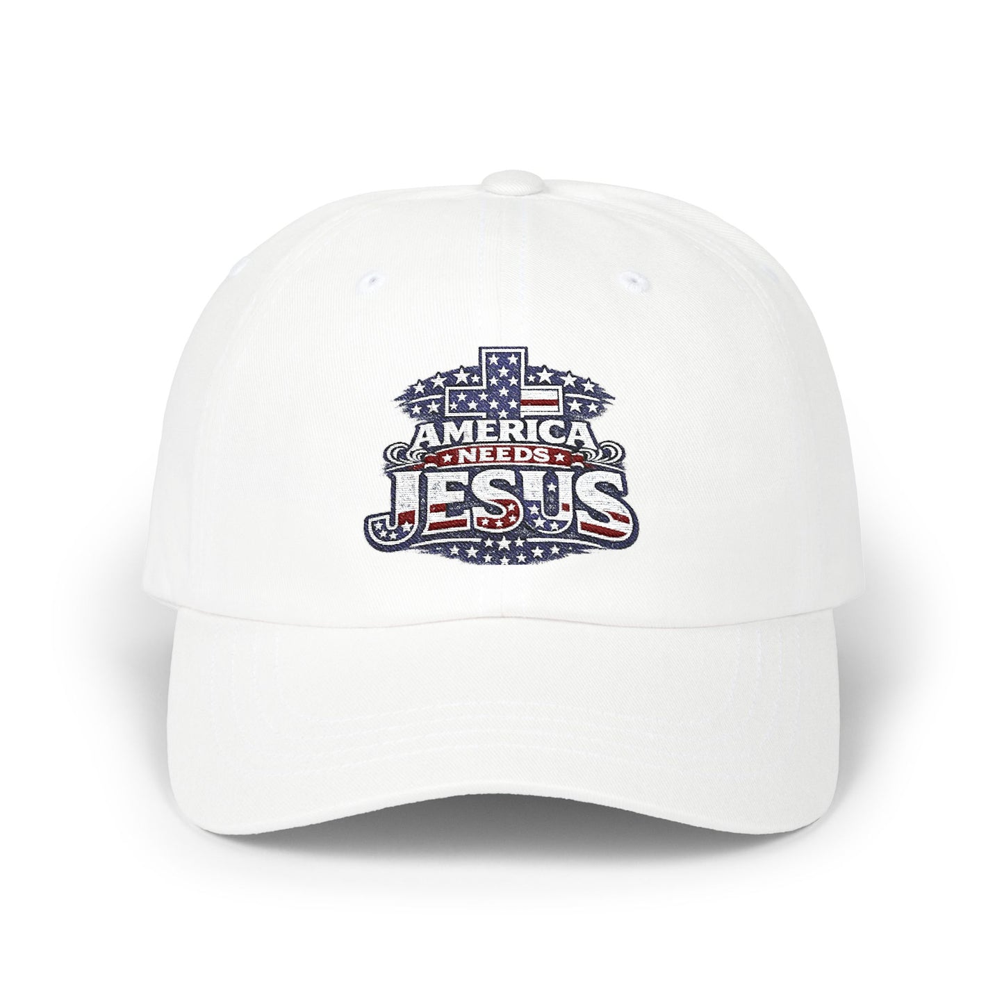 Dad Cap — Patriotic "America Loves Jesus" Embroidered Cross Hat
