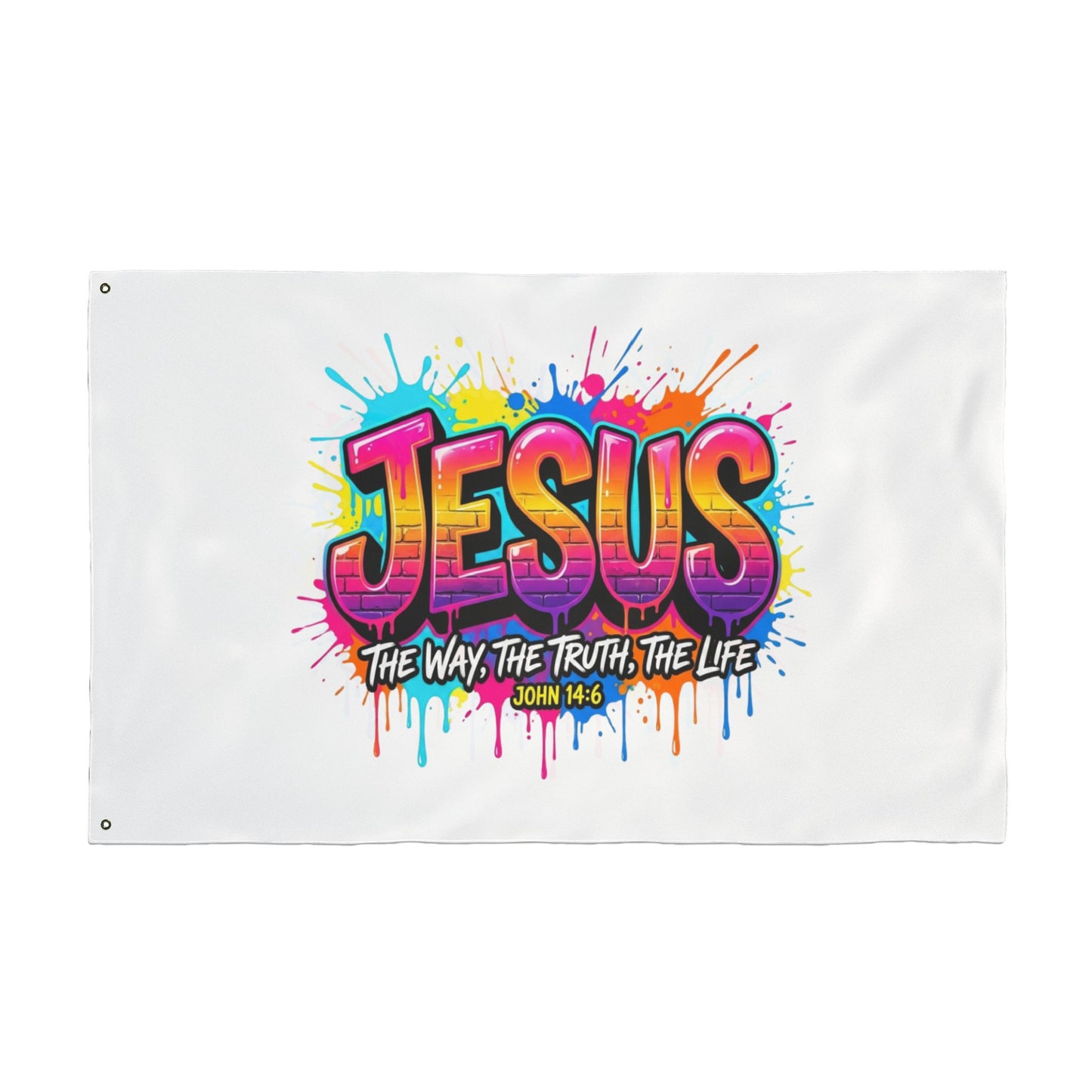 Jesus Graffiti Flag – "Jesus: The Way, The Truth, The Life" Double-Sided Christian Decor