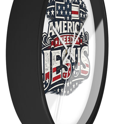 Wall Clock — "America Needs Jesus" Patriotic Cross Clock