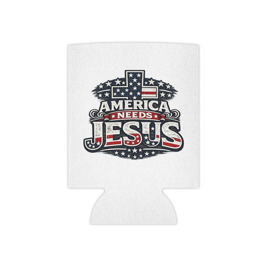Can Cooler - "America Needs Jesus" Patriotic Cross Beverage Koozie