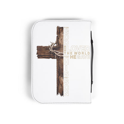 Bible Cover - 'For God So Loved the World' Cross Zippered Bible Case