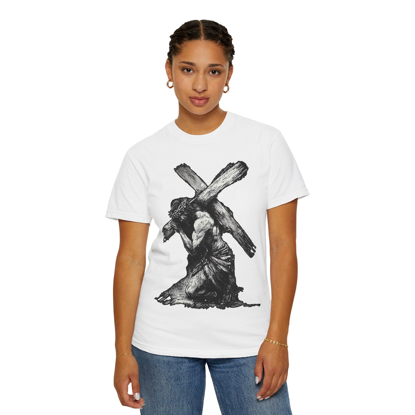 T‑Shirt — Christ Carrying Cross Black Illustration Graphic Tee
