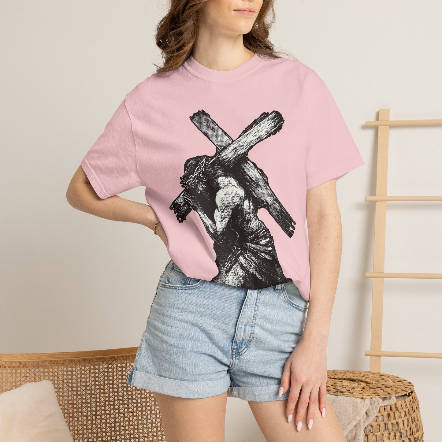 T‑Shirt — Christ Carrying Cross Black Illustration Graphic Tee