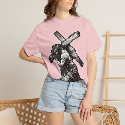 T‑Shirt — Christ Carrying Cross Black Illustration Graphic Tee