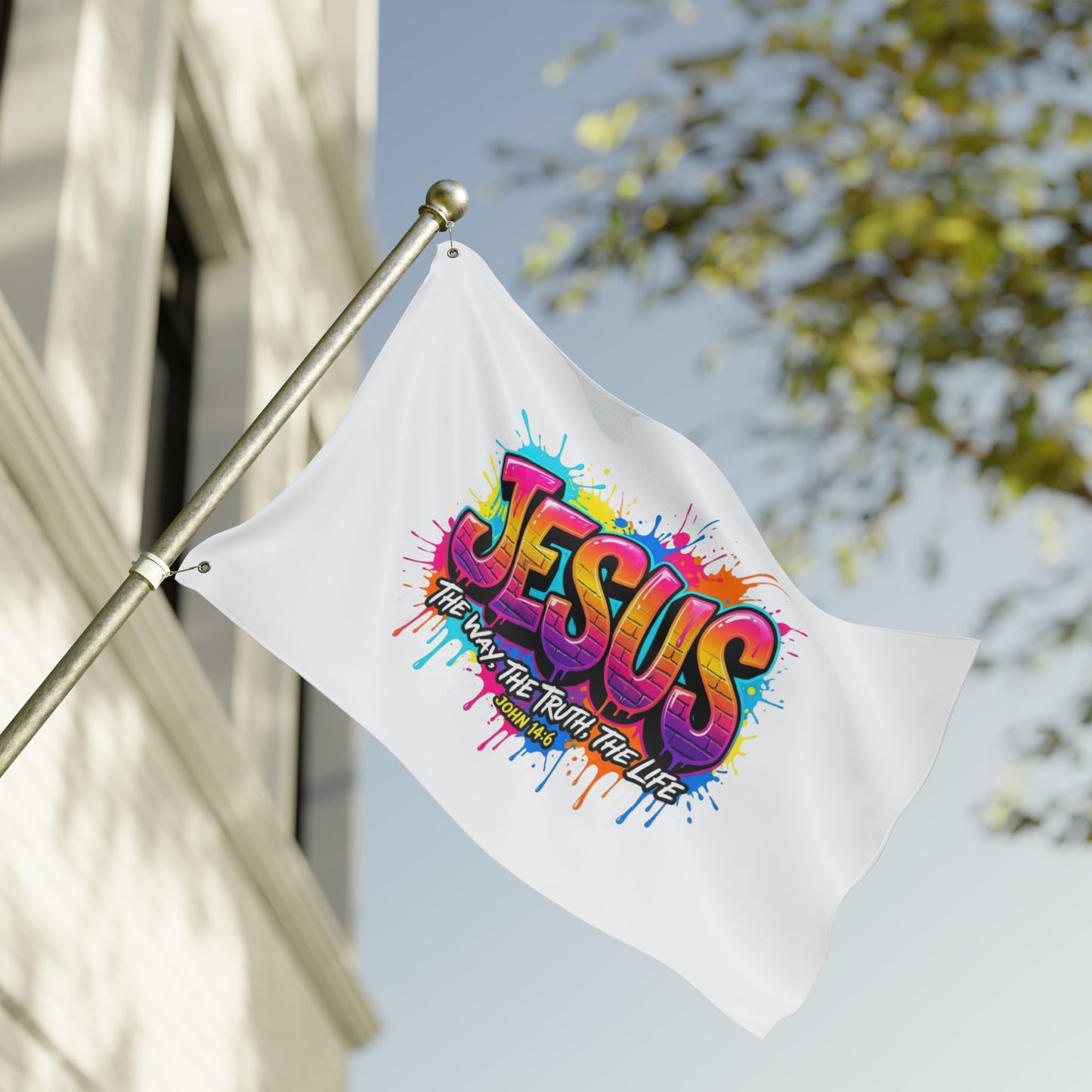 Jesus Graffiti Flag – "Jesus: The Way, The Truth, The Life" Double-Sided Christian Decor