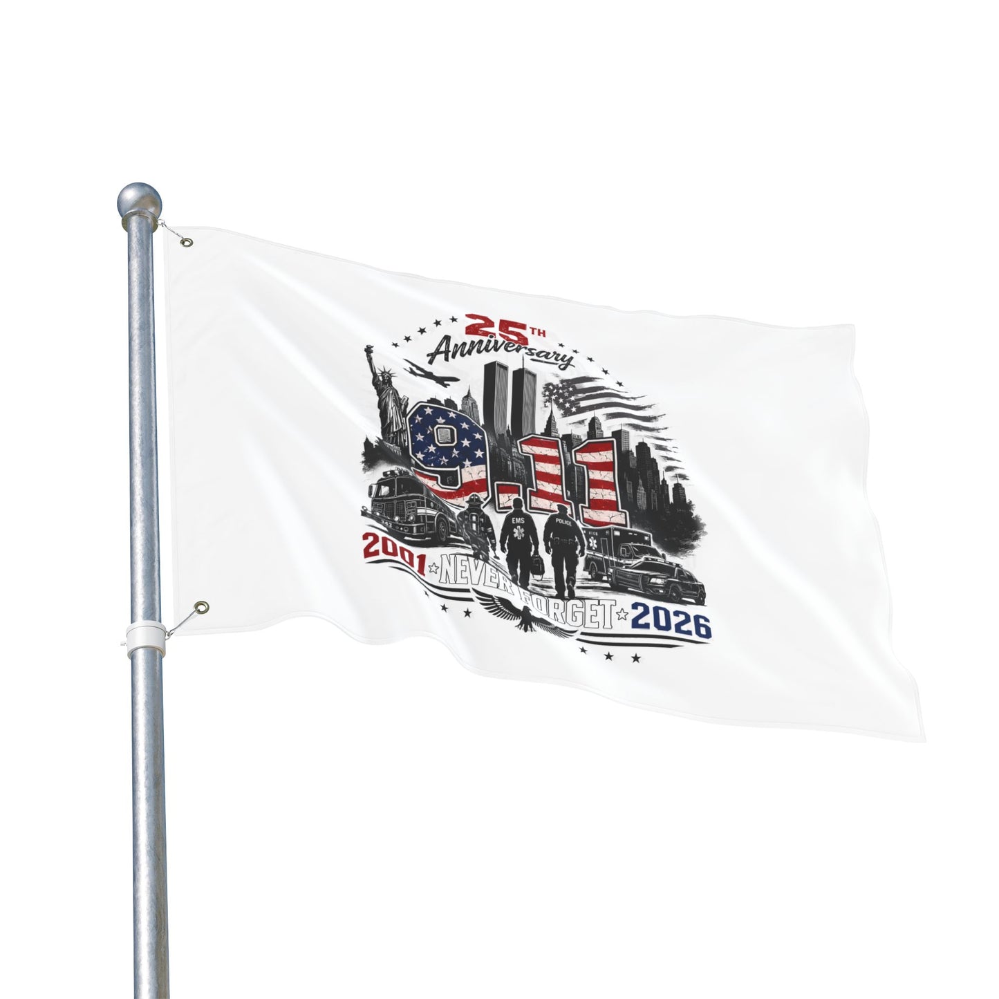 25th Anniversary 9/11 Memorial Flag - Double-Sided "Never Forget" Tribute (2001–2026)