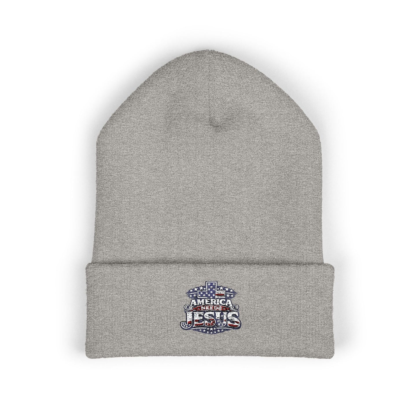 Embroidered 'Jesus' Crown Cuffed Beanie — Christian Faith Winter Hat