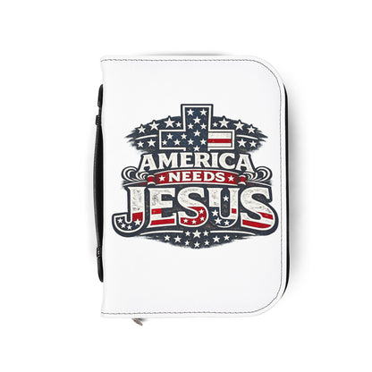 Bible Cover — “America Needs Jesus” Patriotic Cross Zippered Bible Case