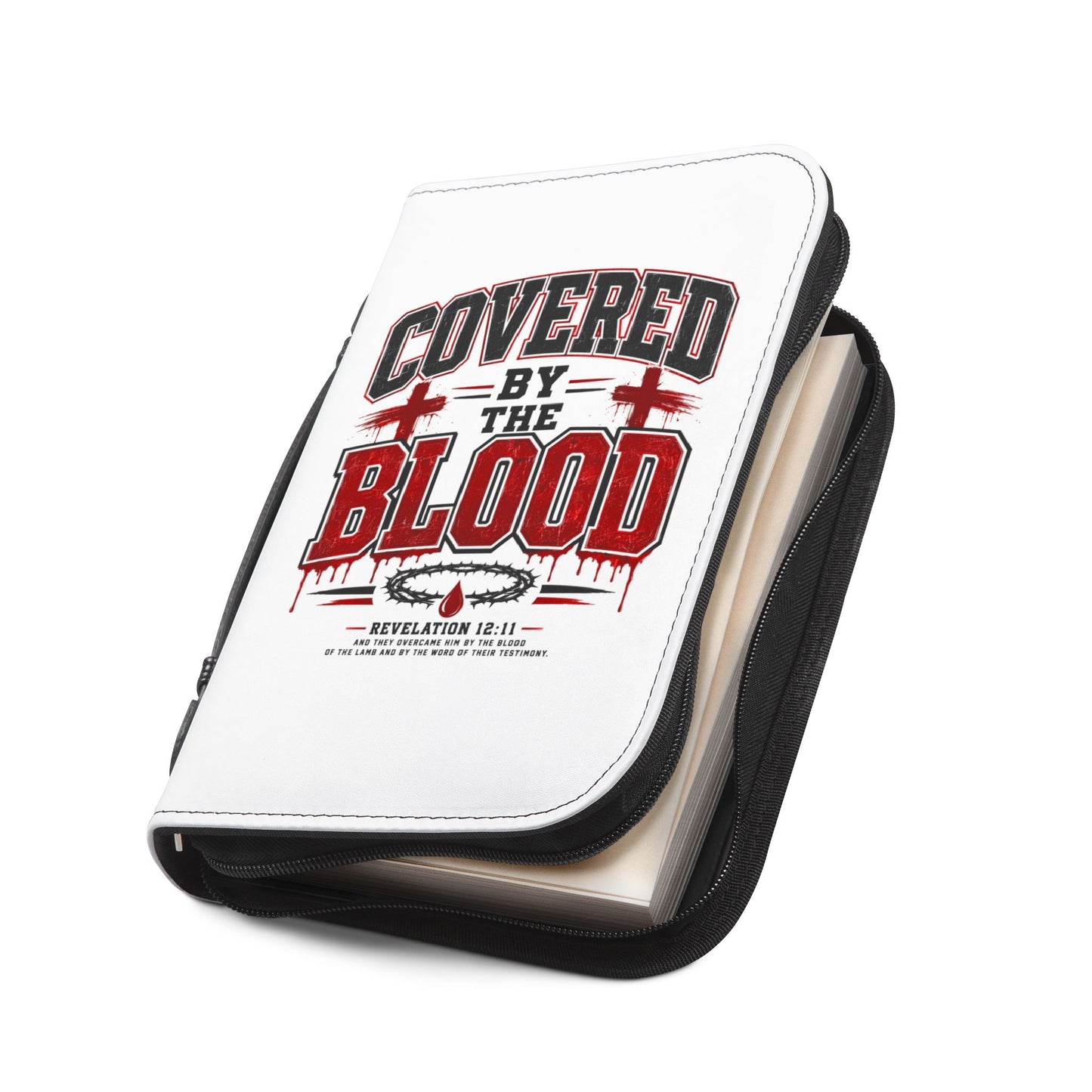 Covered by the Blood Bible Cover – Christian Zippered Bible Case with Cross Design