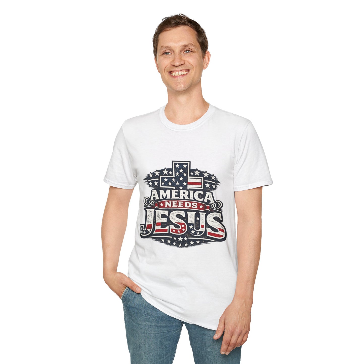 America Needs Jesus T‑Shirt — Patriotic Christian Tee