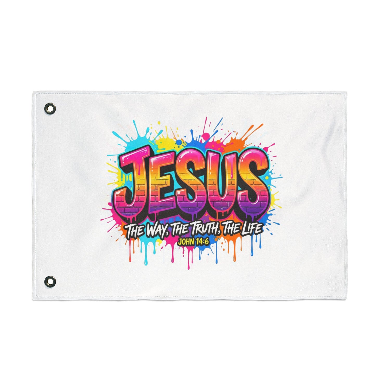 Jesus Graffiti Flag – "Jesus: The Way, The Truth, The Life" Double-Sided Christian Decor