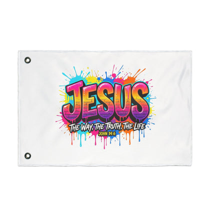 Jesus Graffiti Flag – "Jesus: The Way, The Truth, The Life" Double-Sided Christian Decor