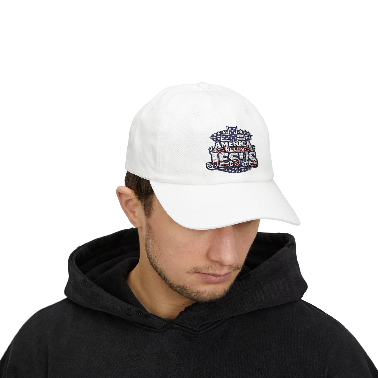 Dad Cap — Patriotic "America Loves Jesus" Embroidered Cross Hat