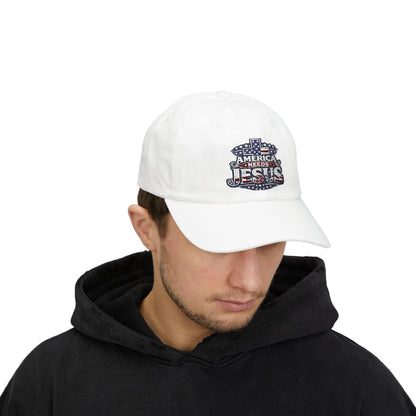 Dad Cap — Patriotic "America Loves Jesus" Embroidered Cross Hat