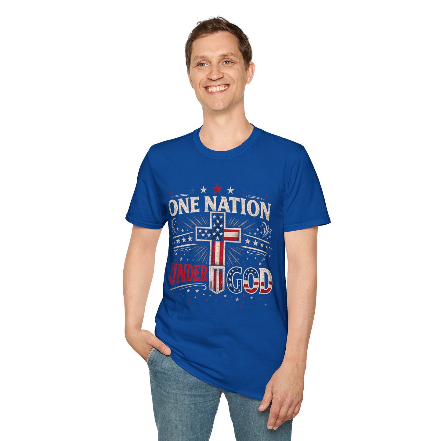 One Nation Under God T-Shirt — Patriotic American Flag Cross Tee