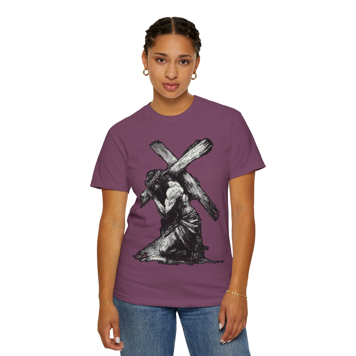 T‑Shirt — Christ Carrying Cross Black Illustration Graphic Tee