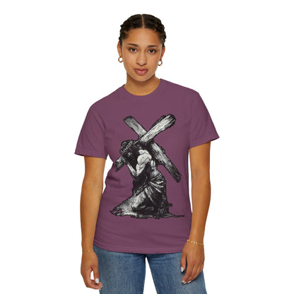 T‑Shirt — Christ Carrying Cross Black Illustration Graphic Tee
