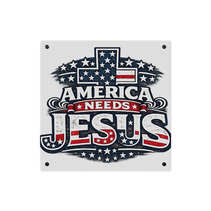 America Needs Jesus Acrylic Wall Art Panel — Patriotic Christian Cross Decor