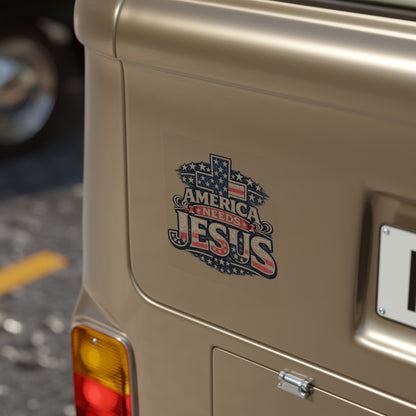 America Needs Jesus Transparent Outdoor Sticker — Patriotic Christian Square Decal