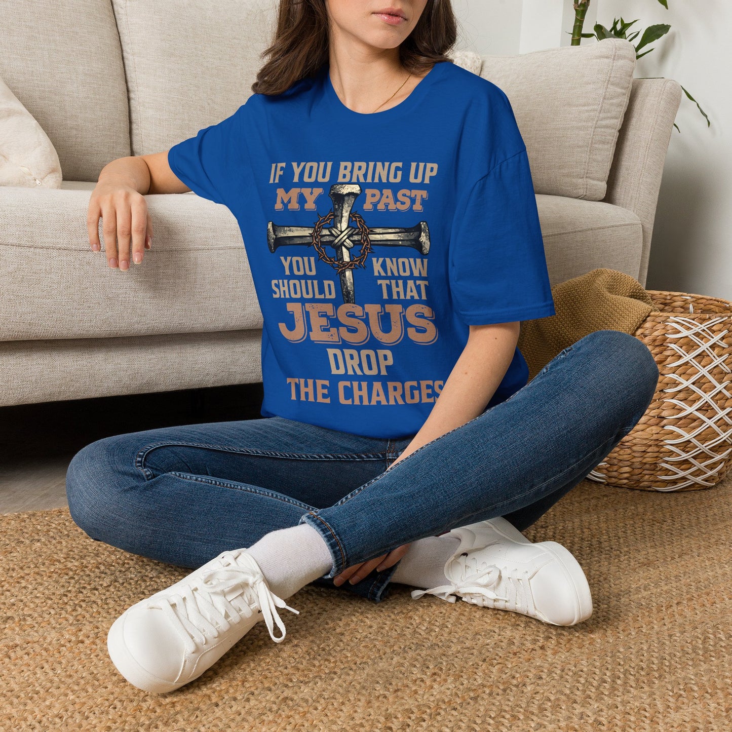 Christian T-Shirt — "If You Bring Up My Past You Should Know That Jesus Dropped the Charges"