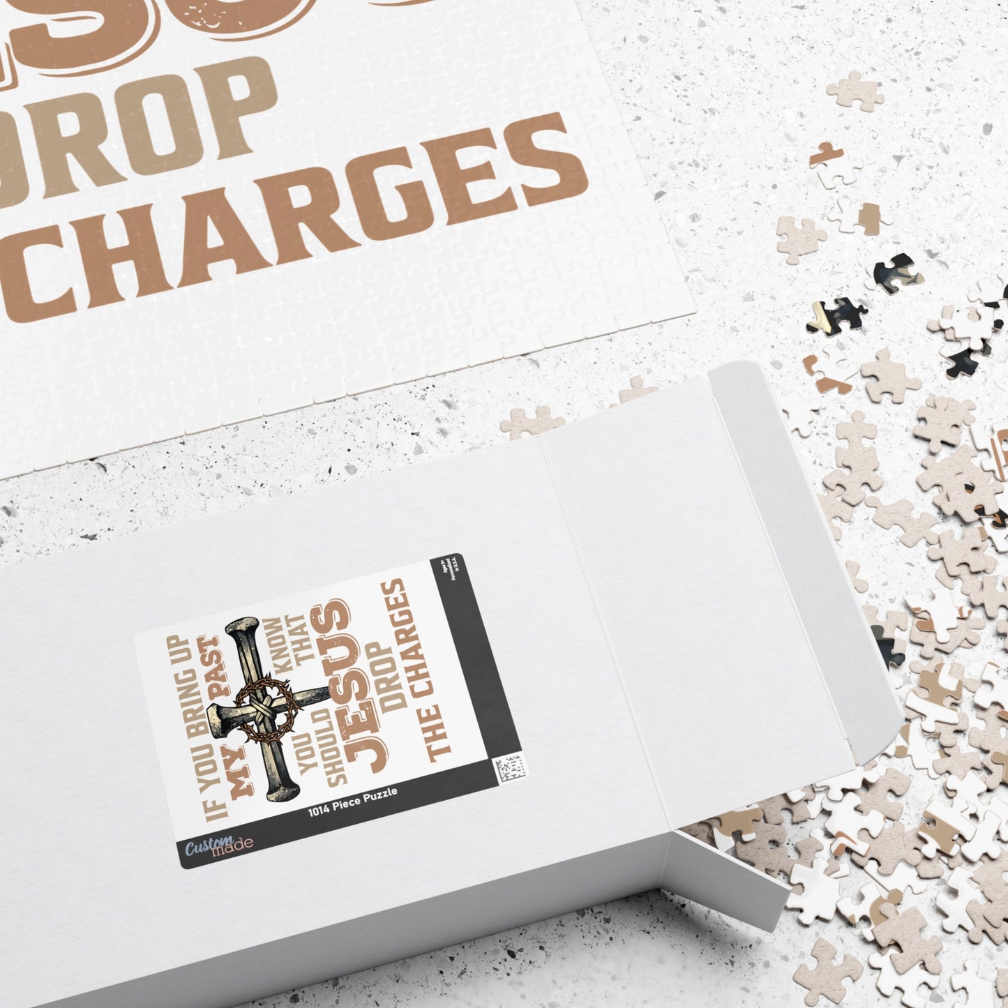 Christian Cross Puzzle — "If You Bring Up My Past You Should Know That Jesus Drop The Charges" Religious Jigsaw
