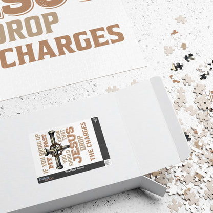 Christian Cross Puzzle — "If You Bring Up My Past You Should Know That Jesus Drop The Charges" Religious Jigsaw