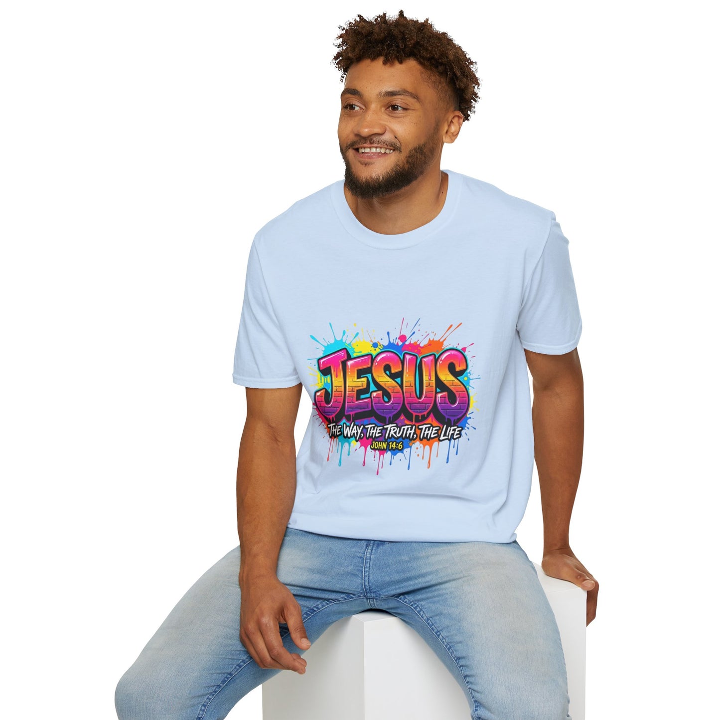 Jesus Graffiti T-Shirt — 'Jesus: The Way, The Truth, The Life' Colorful Faith Tee