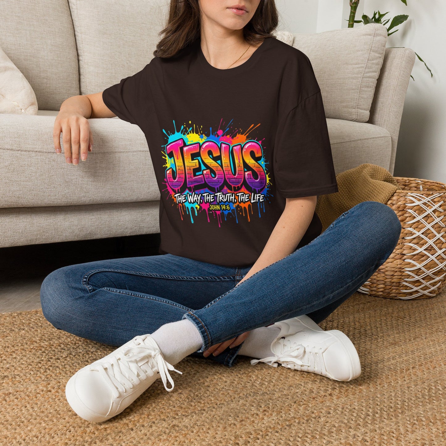Jesus Graffiti T-Shirt — 'Jesus: The Way, The Truth, The Life' Colorful Faith Tee