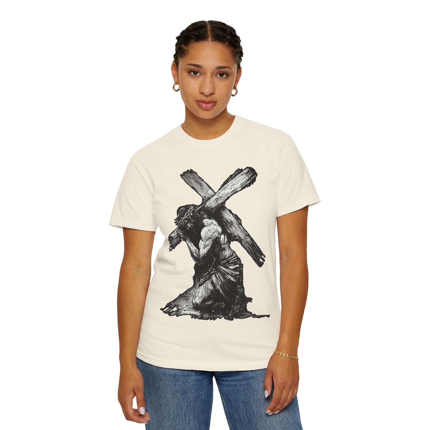 T‑Shirt — Christ Carrying Cross Black Illustration Graphic Tee