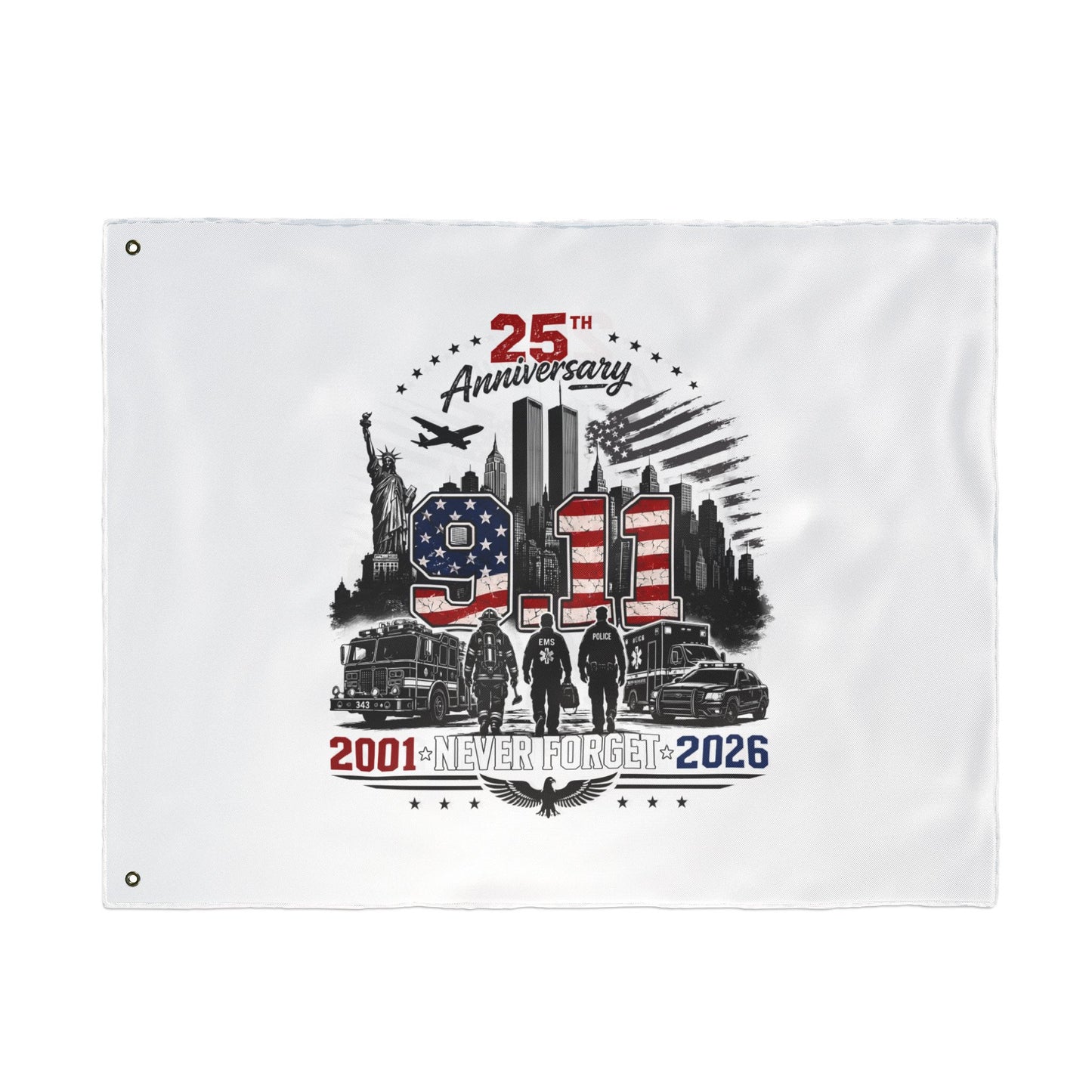 25th Anniversary 9/11 Memorial Flag - Double-Sided "Never Forget" Tribute (2001–2026)