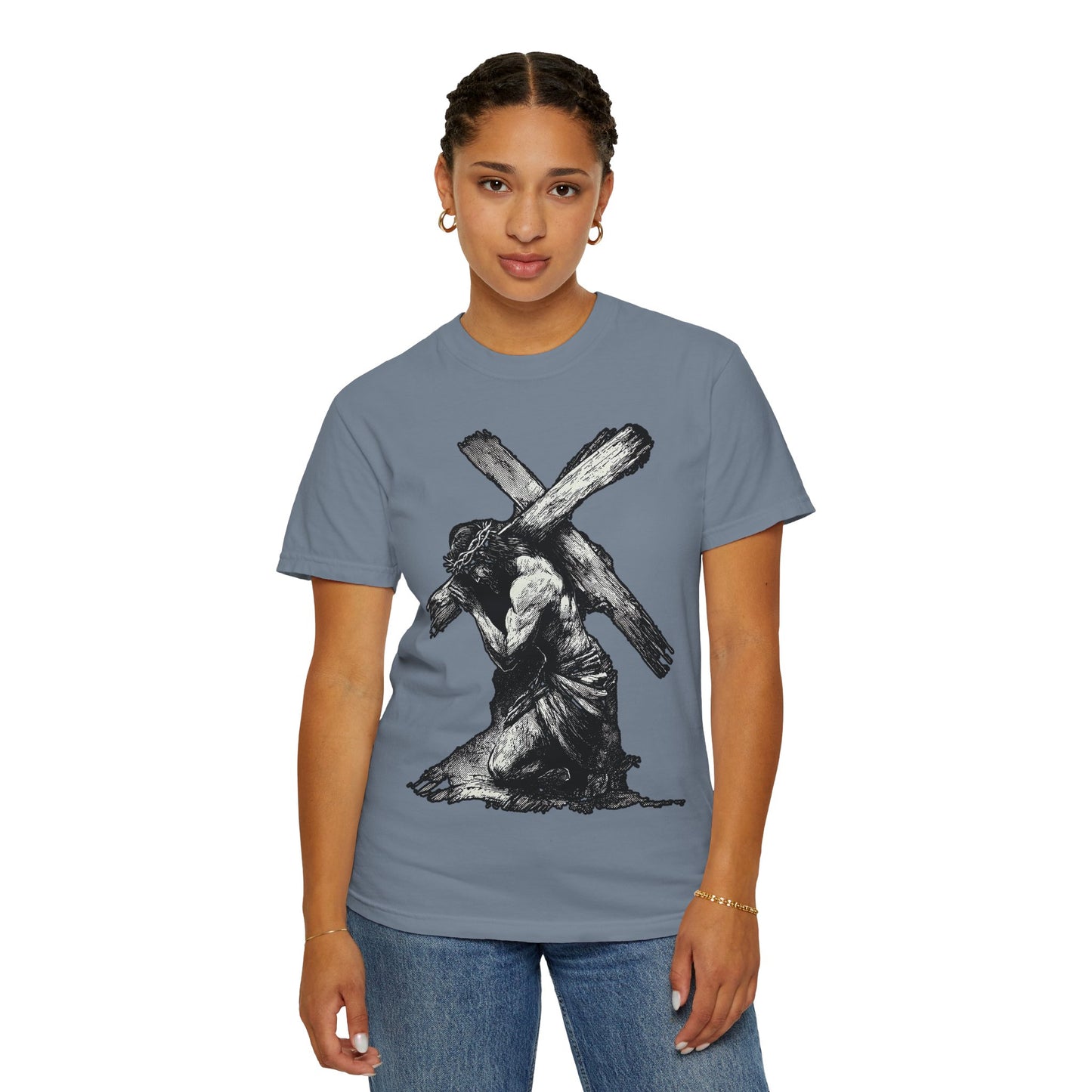 T‑Shirt — Christ Carrying Cross Black Illustration Graphic Tee