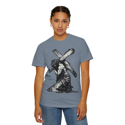 T‑Shirt — Christ Carrying Cross Black Illustration Graphic Tee