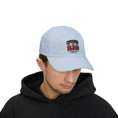 Dad Cap — "Covered by the Blood" Embroidered Christian Baseball Hat