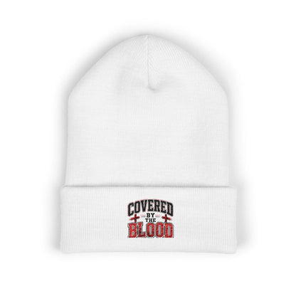 Embroidered 'Covered by the Blood' Cuffed Beanie — Christian Faith Knit Hat
