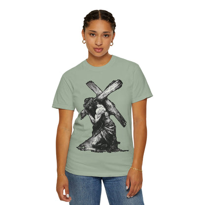 T‑Shirt — Christ Carrying Cross Black Illustration Graphic Tee