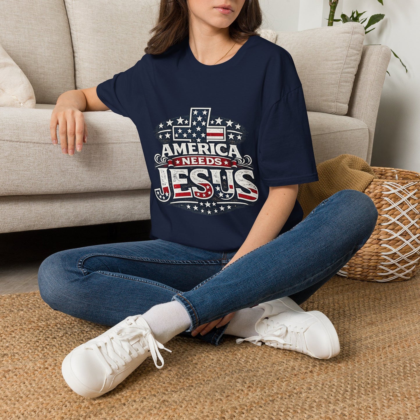 America Needs Jesus T‑Shirt — Patriotic Christian Tee