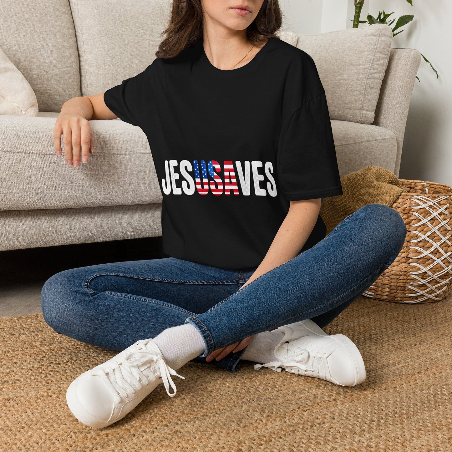 Jesus Saves T-Shirt — Patriotic American Flag Faith Tee