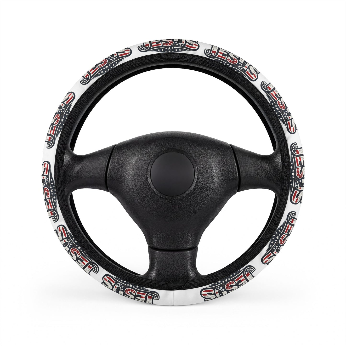 Steering Wheel Cover — Retro 'S.I.S.' Graphic White & Red Car Accessory