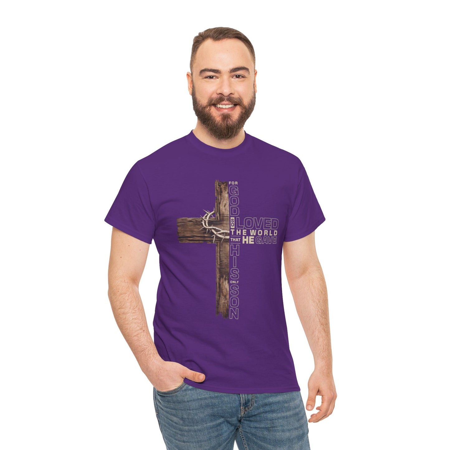 Christian Cross T‑Shirt — "For God Loved the World He Gave His Son" Inspirational Tee