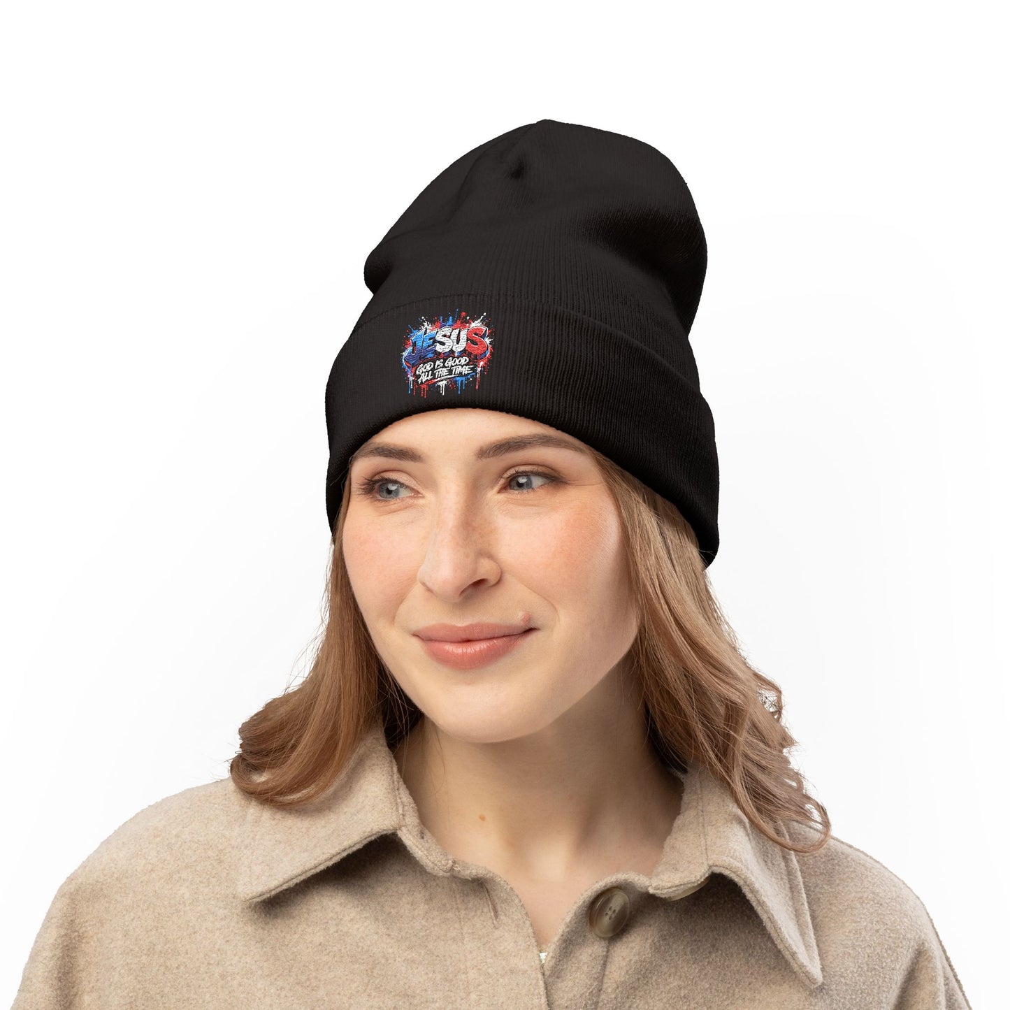 Embroidered 'God Is Good' Patriotic Knit Beanie