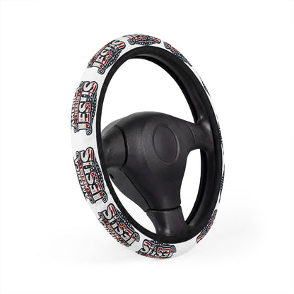 Steering Wheel Cover — Retro 'S.I.S.' Graphic White & Red Car Accessory