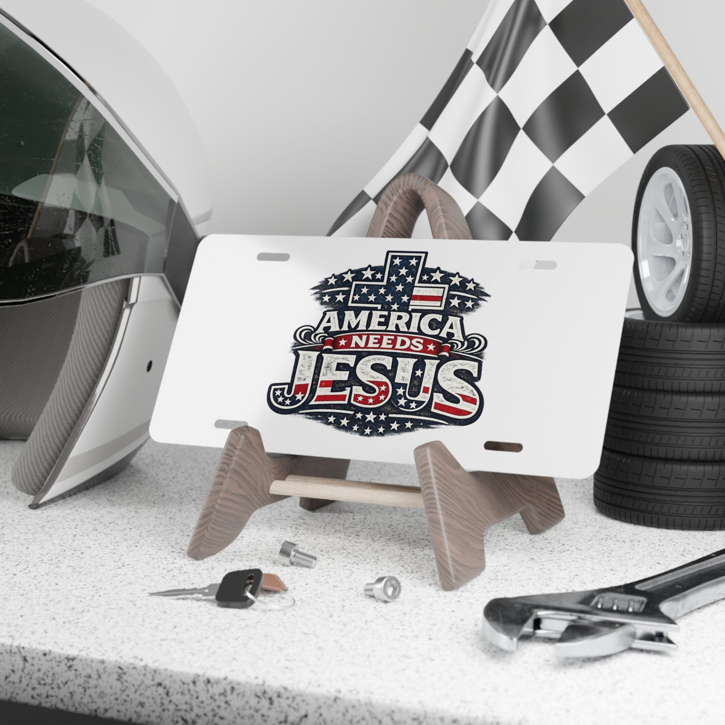 America Needs Jesus Vanity Plate — Patriotic Christian License Plate