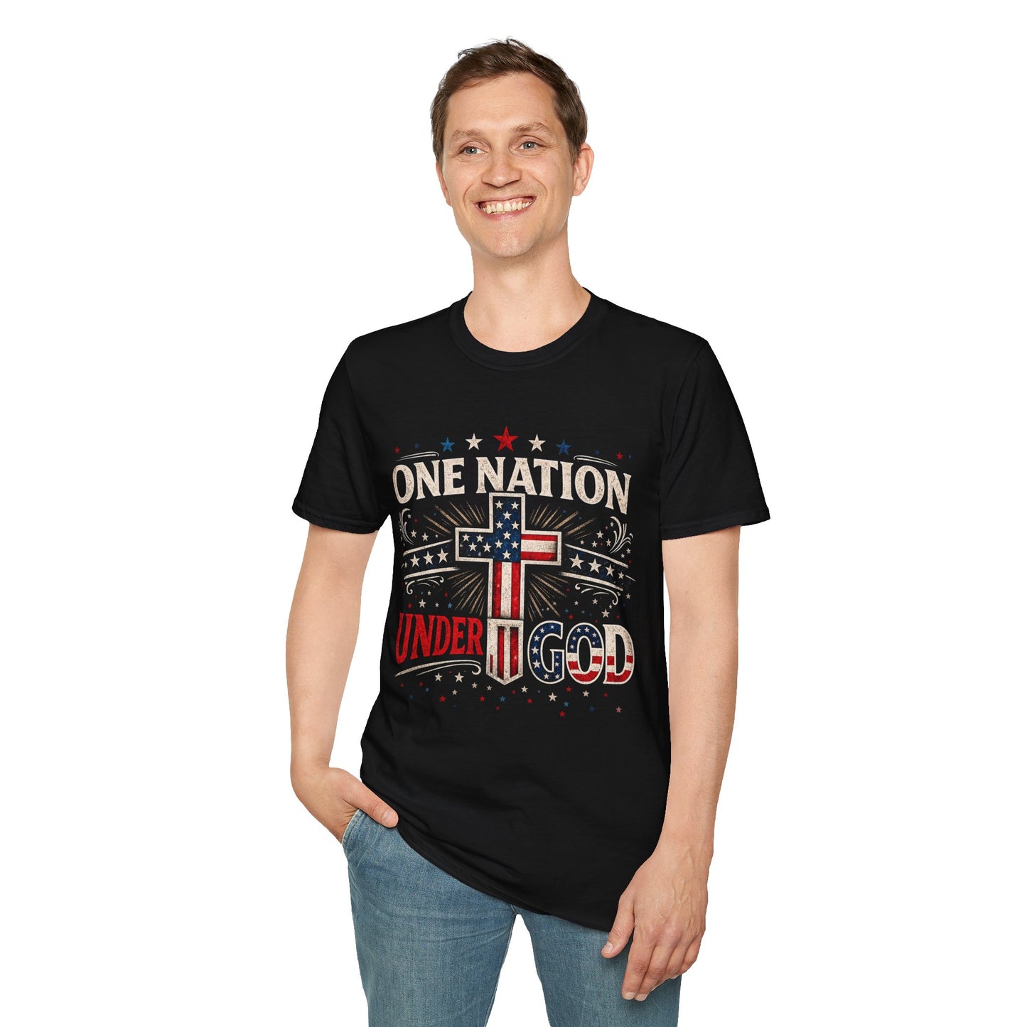 One Nation Under God T-Shirt — Patriotic American Flag Cross Tee