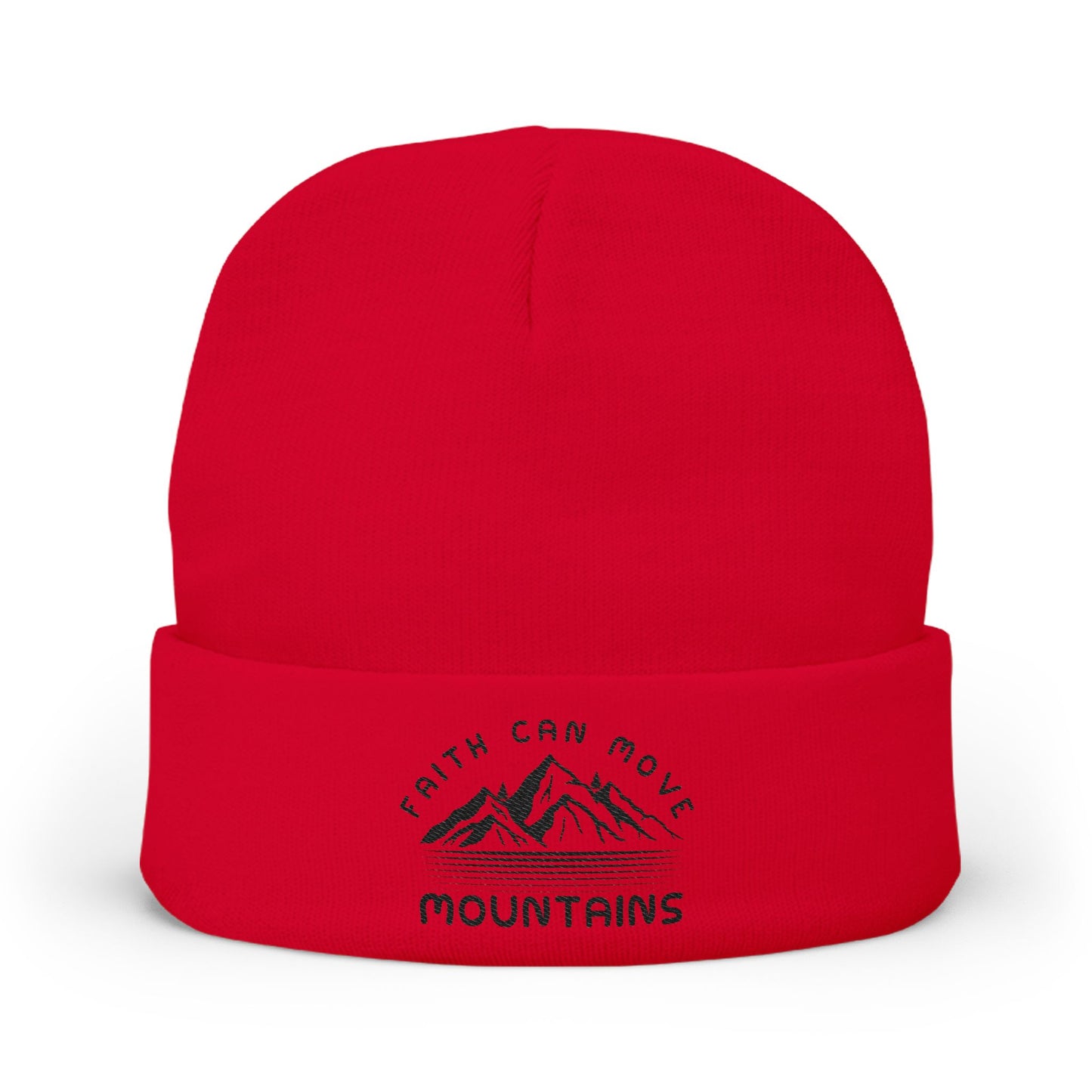 Embroidered 'Faith Can Move Mountains' Knit Beanie