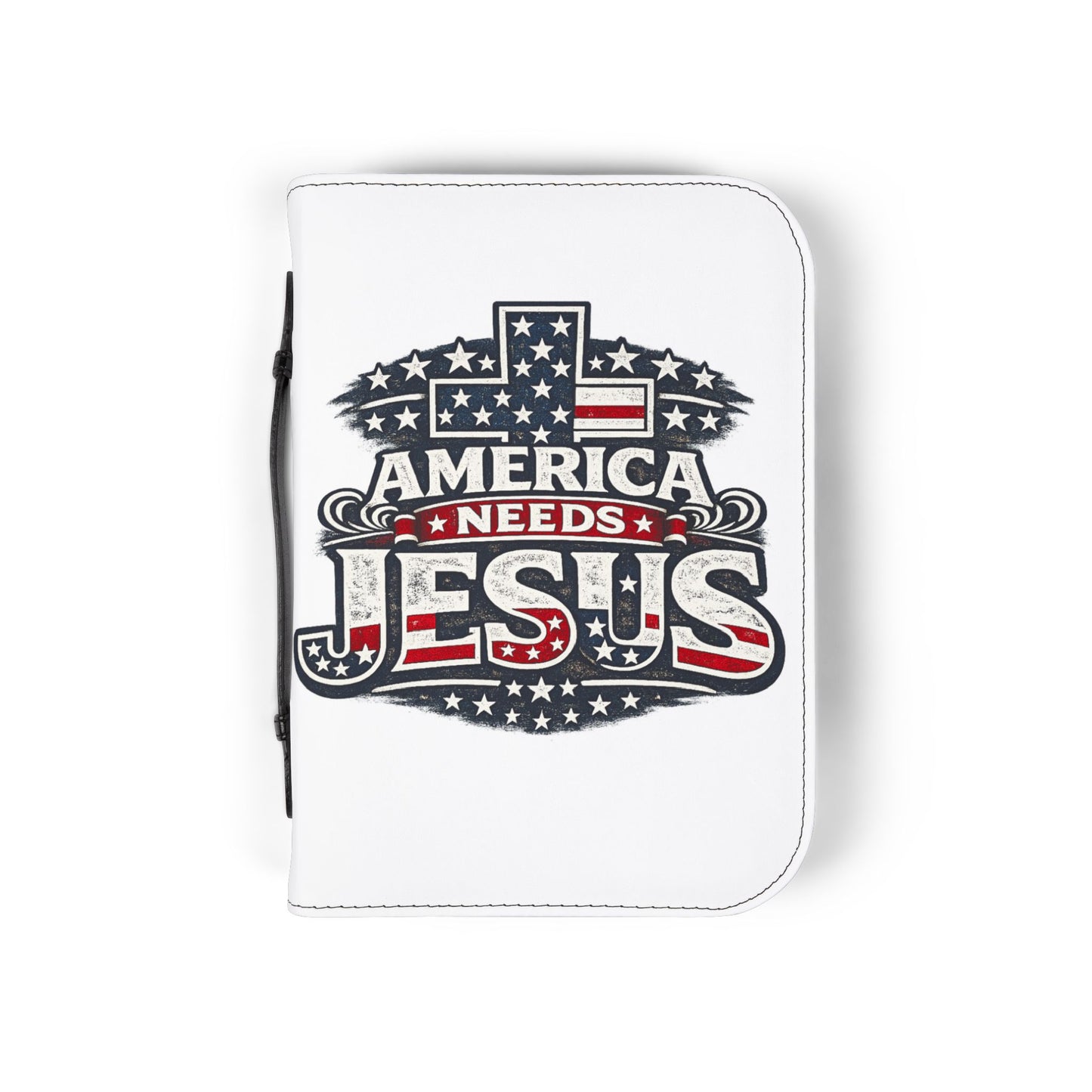 Bible Cover — “America Needs Jesus” Patriotic Cross Zippered Bible Case