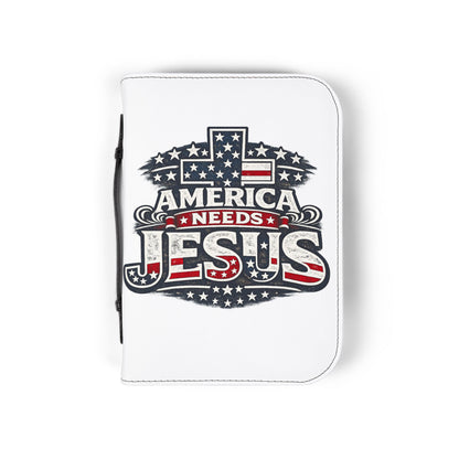 Bible Cover — “America Needs Jesus” Patriotic Cross Zippered Bible Case
