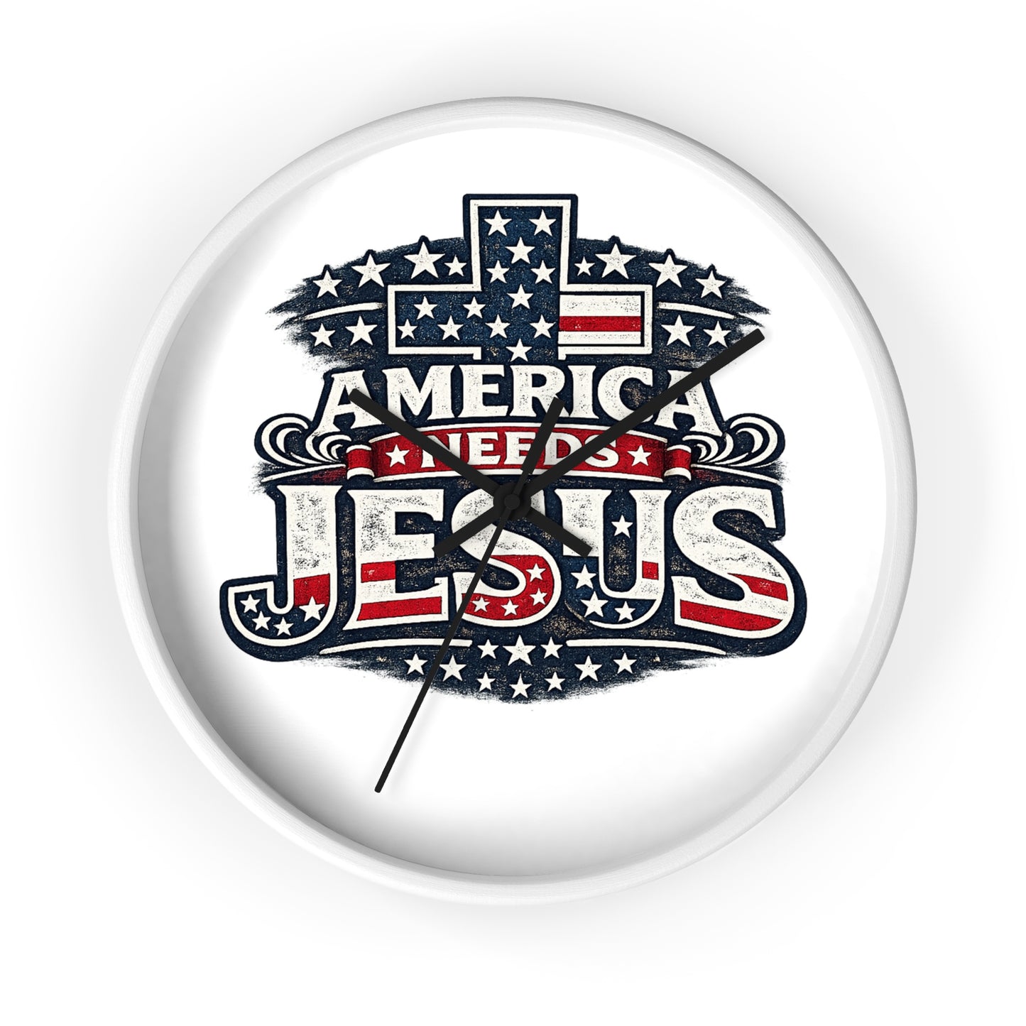 Wall Clock — "America Needs Jesus" Patriotic Cross Clock