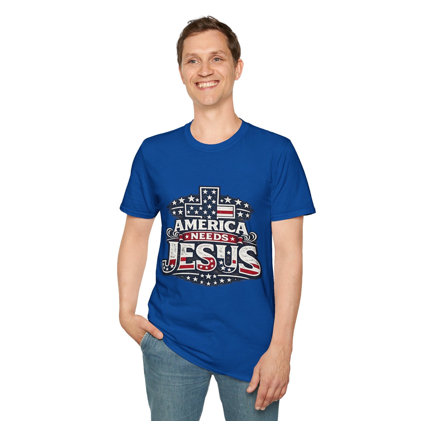 America Needs Jesus T‑Shirt — Patriotic Christian Tee