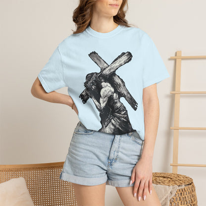 T‑Shirt — Christ Carrying Cross Black Illustration Graphic Tee
