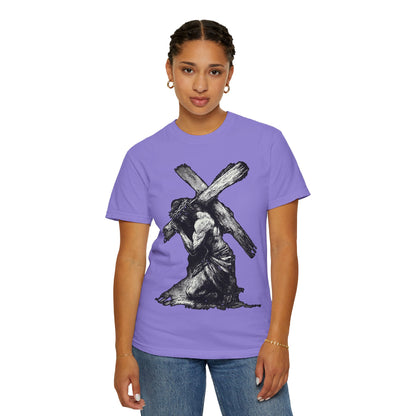 T‑Shirt — Christ Carrying Cross Black Illustration Graphic Tee